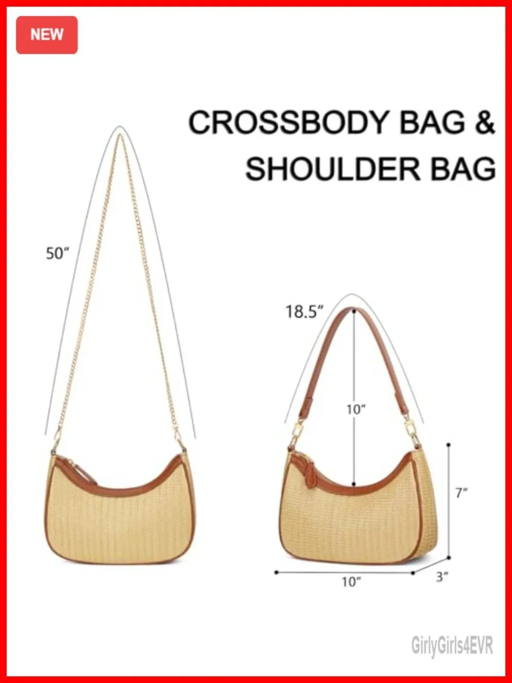 Woven Straw Hobo Bag for Women - Summer Crossbody Shoulder Purse with Gold Chain
